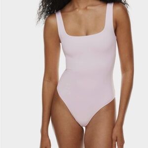 Aritzia Babaton Light Pink Sleeveless Square Tank Bodysuit